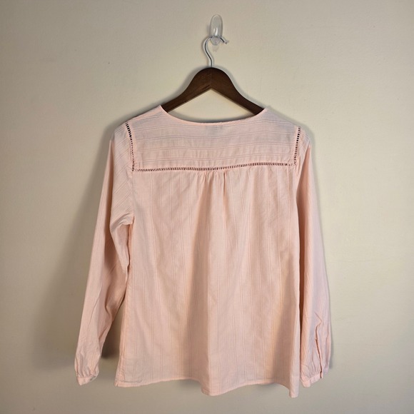 Talbots Blouse Women M Pink Dobby Stripe Ladder Lace Button Front Cotton Top - Picture 6 of 10
